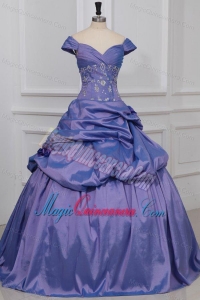 Lavender Off The Shoulder Beading and Flowers Quinceanera Dress