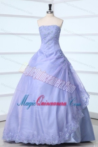 Lavender Strapless Appliques Decorate Quinceanera Dress for Sweet 16