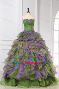 Multi-color Organza Sweetheart Beading and Ruffles Quinceanera Dress