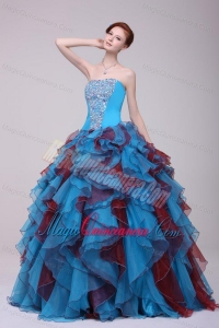 Multi-color Strapless Beaded Decorate Quinceanera Dress with Ruffles