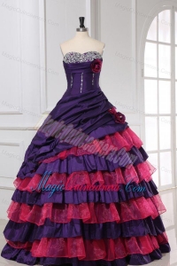 Red and Purple Sweetheart Beading and Ruffles Layered Quinceanera Dress