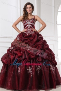 Spaghetti Straps Burgundy Long Quinceanera Dress with Appliques