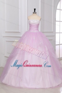 Strapless Appliques Full Length White and Baby Pink Quinceanera Dress