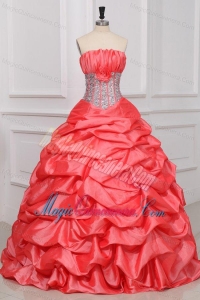 Strapless Sequins and Pick-ups Long Quinceanera Dress in Watermelon