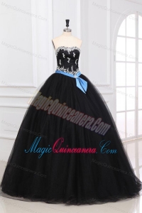 Sweetheart Appliques Decorate Organza Tulle Quinceanera Dress in Black