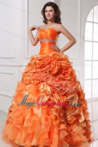 Sweetheart Beading and Rolling Flowers A-line Orange Quinceanera Dress