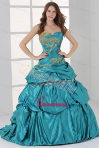 Sweetheart Beading and Ruche Quinceanera Dress in Turquoise