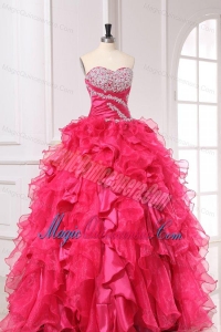 Sweetheart Long Hot Pink Quinceanera Dress with Beading and Ruffles