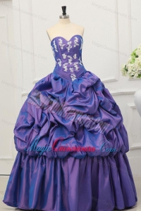 Sweetheart Taffeta Appliques and Pick-ups Quinceanera Dress in Purple