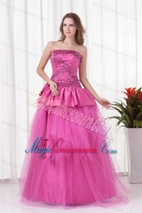 A-line Strapless Beading and Bowknot Quinceanera Dress in Hot Pink