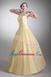 A-line Sweetheart Full Length Ruche Quinceanera Dress in Light Yellow
