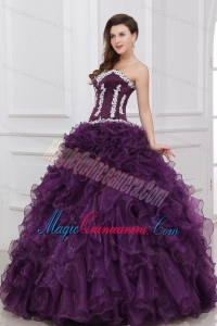 Appliques and Ruffles Sweetheart Dark Purple Quinceanera Dress