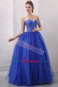Beaded Decorate Sweetheart Royal Blue Quinceanera Dress with Ruche