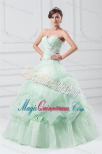 Beading and Hand Made Flowers Sweetheart Organza Quinceanera Dress