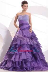 Beading and Ruffles Layered A-line Purple Organza Quinceanera Dress