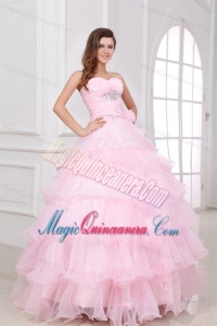 Beading and Ruffles Layered Sweetheart Quinceanera Dress in Baby Pink