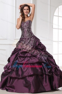 Dark Purple Sweetheart Appliques with Beading Quinceanera Dress