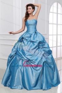 Hand Made Flowers Sweetheart Light Blue Taffeta Quinceanera Dress