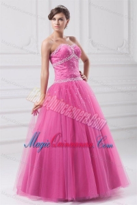 Hot Pink Sweetheart Beaded Decorate Tulle Quinceanera Dress