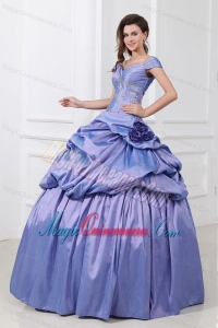 Off The Shoulder Beading and Flowers Taffeta Quinceanera Dress in Lavender