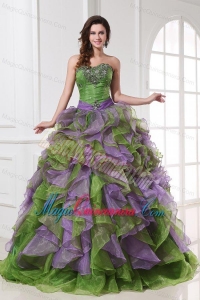Organza Sweetheart Beading and Ruffles Quinceanera Dress in Multi-color