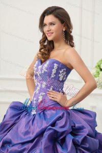 Purple Sweetheart Appliques and Pick-ups Taffeta Quinceanera Dress