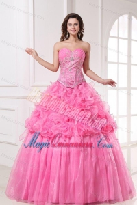 Rose Pink Sweetheart Appliques and Rolling Flowers Quinceanera Dress