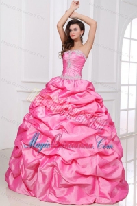 Strapless Appliques and Pick-ups Quinceanera Dress in Rose Pink