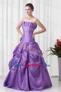 Strapless Appliques and Pick-ups Taffeta Lilac Quinceanera Dress