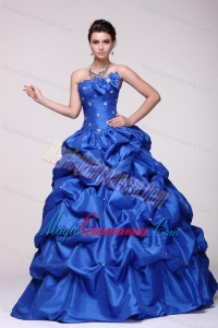 Strapless Beading and Pick-ups Taffeta Quinceanera Dress in Blue