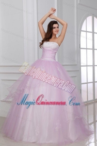 Strapless White and Baby Pink Quinceanera Dress with Appliques
