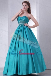 Sweetheart A-line Beaded Decorate Waist Quinceanera Dress in Turquoise