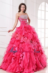Sweetheart Beading and Ruffles Long Hot Pink Quinceanera Dress