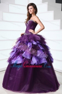 Sweetheart Dark Purple Sweet Train Quinceanera Dress with Beading