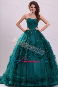 Sweetheart Teal Tulle Beading and Ruffles Quinceanera Dress