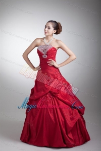 Wine Red A-line Strapless Taffeta Quinceanera Dress with Beading