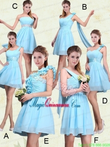 2015 Cheap Ruching Chiffon Aqua Blue Mother of the Bride Dresses with Mini Length