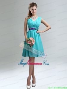 Elegant V-neck Ruched Mother Dress with Belt for Sale