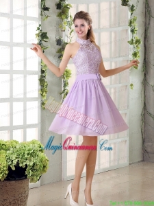 High Neck Lilac A Line Lace Mother Dress Chiffon for 2015