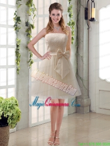 Popular Champagne Strapless Princess Bowknot Mother of the Bride Dresses for 2015