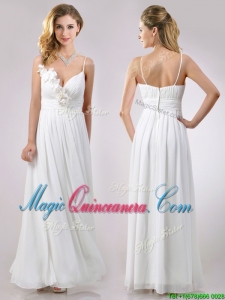 Popular Spaghetti Straps Applique and Ruched Dama Dress in White
