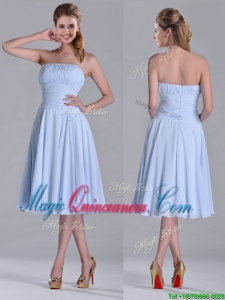 Pretty Strapless Chiffon Ruched Lavender Dama Dress in Tea Length