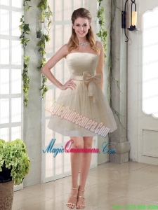 Simple Ruching Strapless Princess Mother of the Bride Dresses with Bowknot