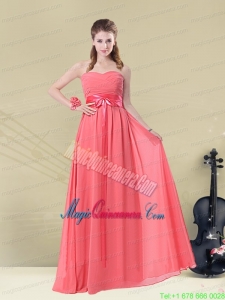 Sweetheart Watermelon Long Mother of the Bride Dresses with Bow Belt