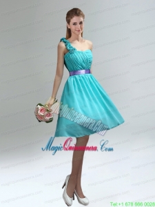 Unique One Shoulder Ruches Teal Mother Dresses with Belt