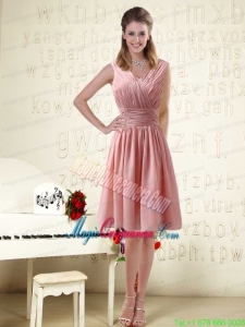 V Neck Empire Chiffon Ruching Mother of the Bride Dresses for 2015