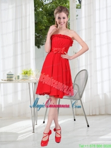 Wonderful Ruching Strapless Bowknot Mother of the Bride Dresses in Red