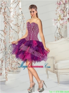 2015 Fashionable Multi-color Mother Dress with Beading and Ruffles