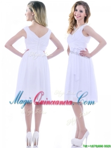 Beautiful V Neck Knee Length Chiffon Dama Dress with Bowknot