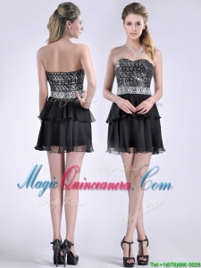 Cheap Sweetheart Black Short Dama Dress in Sequins and Chiffon